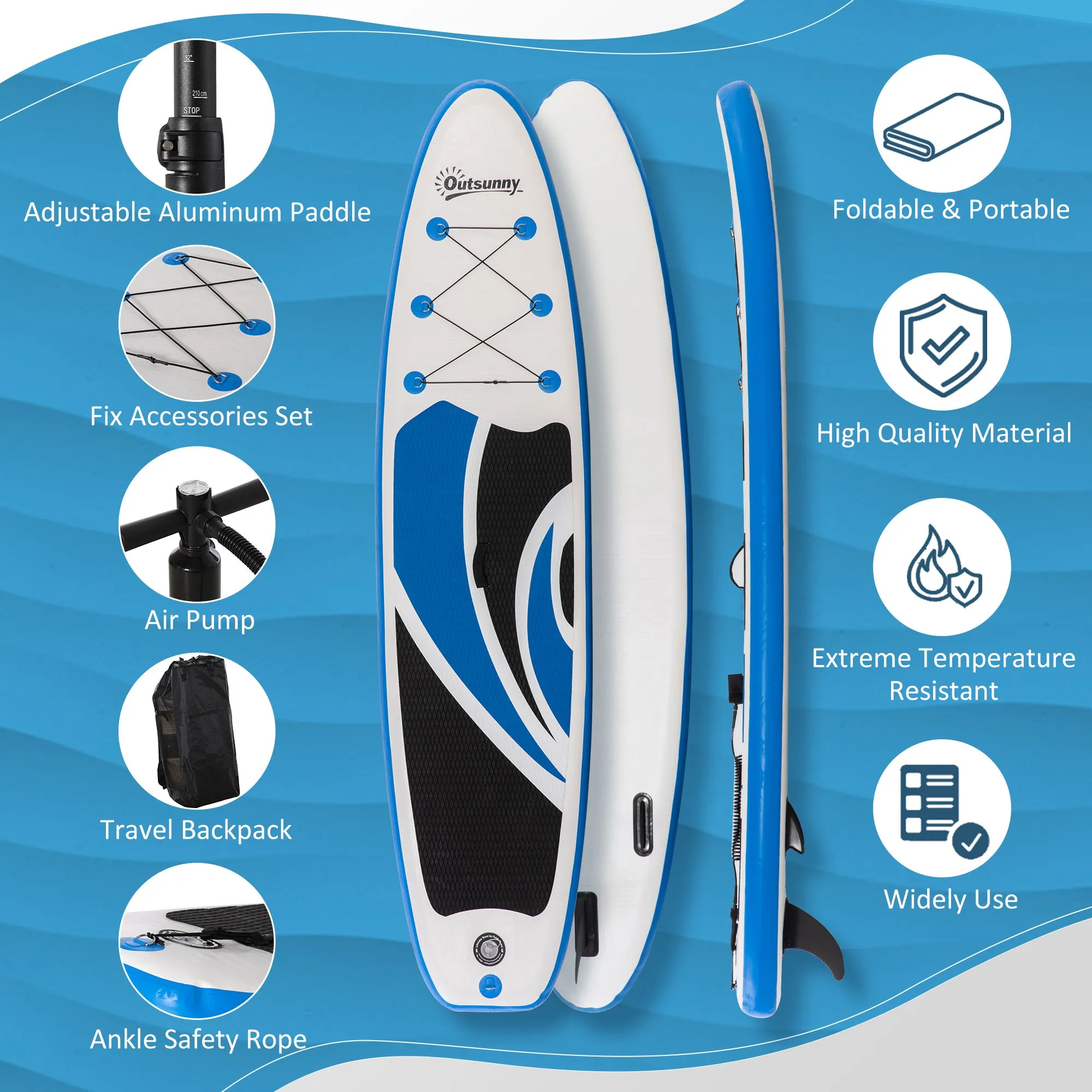 10'6" x 30" x 6" Inflatable Paddle Stand Up Board, Adjustable Aluminium Paddle Non-Slip Deck Board with ISUP Accessories, 320L x 76W x 15H cm