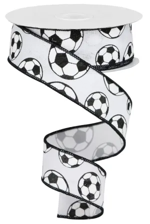 1.5" Glitter Soccer Ribbon: Black/Wht - 10yds