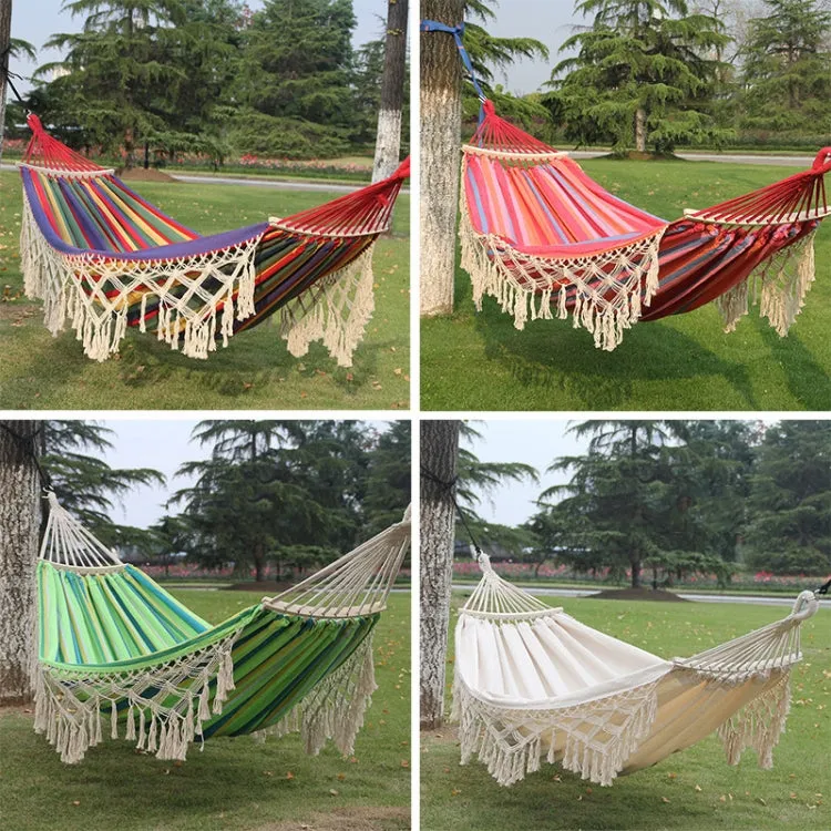 200x150cm Double Outdoor Camping Tassel Canvas Hammock with Stick(Colorful Stripes)