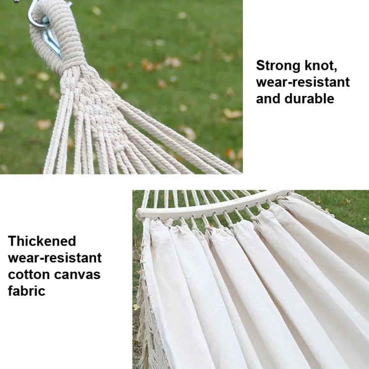 200x150cm Double Outdoor Camping Tassel Canvas Hammock with Stick(Pink Stripes)