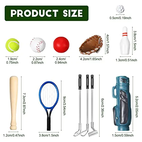 23 Pieces Dollhouse Miniature Sports Set Mini Golf Baseball Tennis Racket Tiny Golf Ball Clubs Ball Bats Mini House Decoration Accessories for Dollhouse Collection Cake Topper Decor