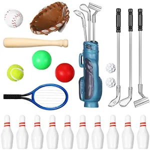 23 Pieces Dollhouse Miniature Sports Set Mini Golf Baseball Tennis Racket Tiny Golf Ball Clubs Ball Bats Mini House Decoration Accessories for Dollhouse Collection Cake Topper Decor