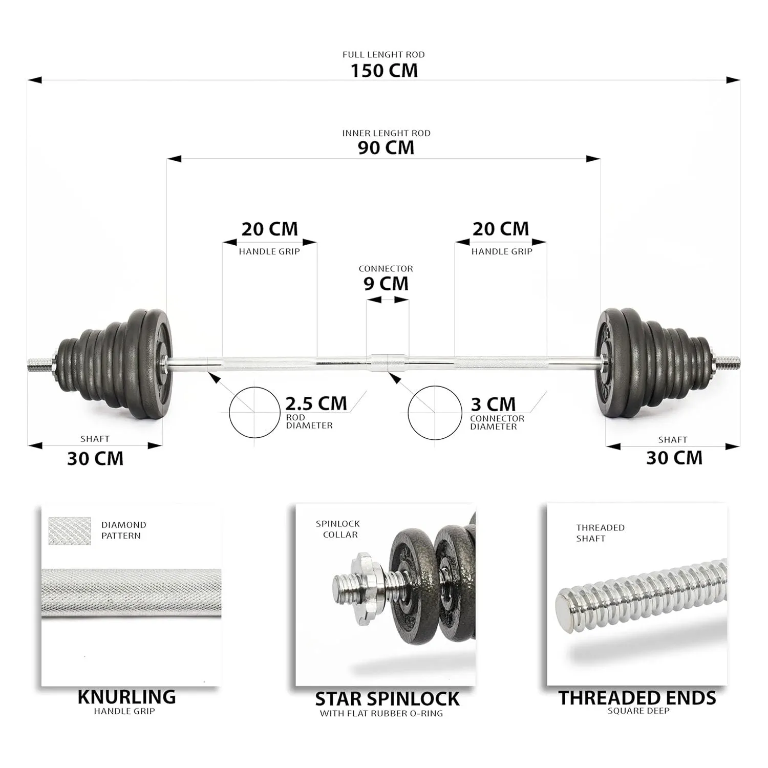 Adjustable Cast Iron and Barbell 50kg Dumbbell Set with Storage Box EM-9221-50 for Strength Training