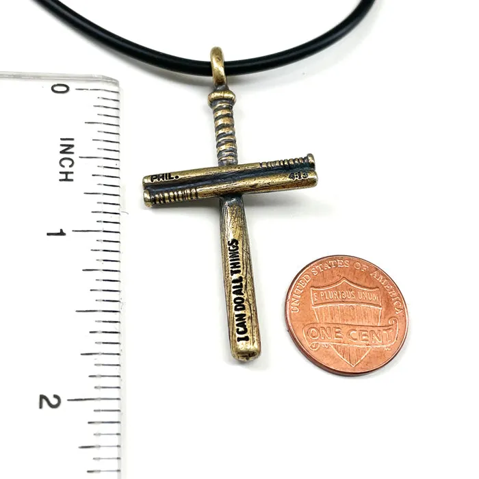 Baseball Bat Cross Necklace Brass