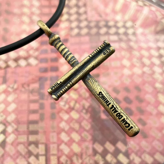 Baseball Bat Cross Necklace Brass