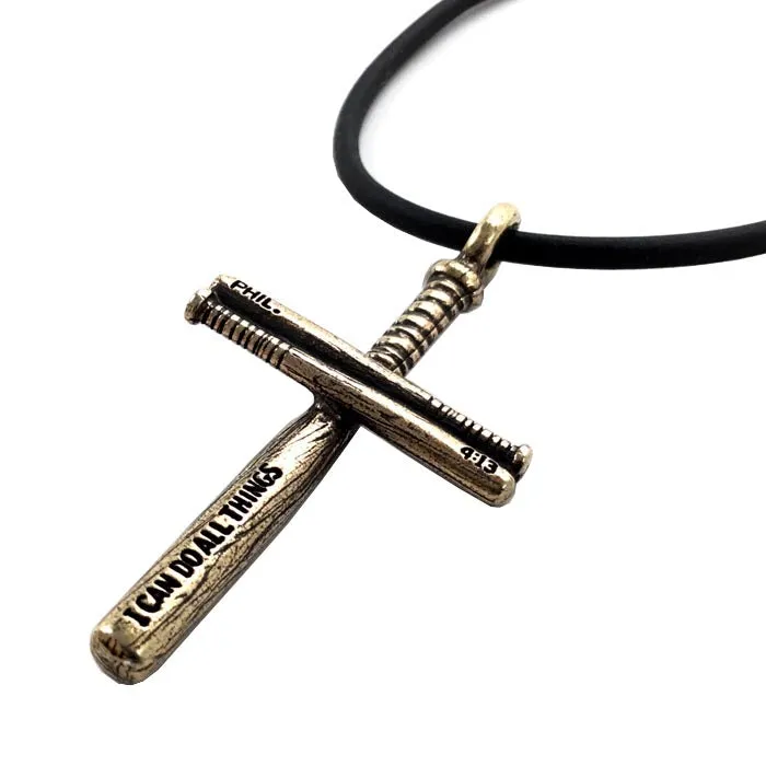 Baseball Bat Cross Necklace Brass