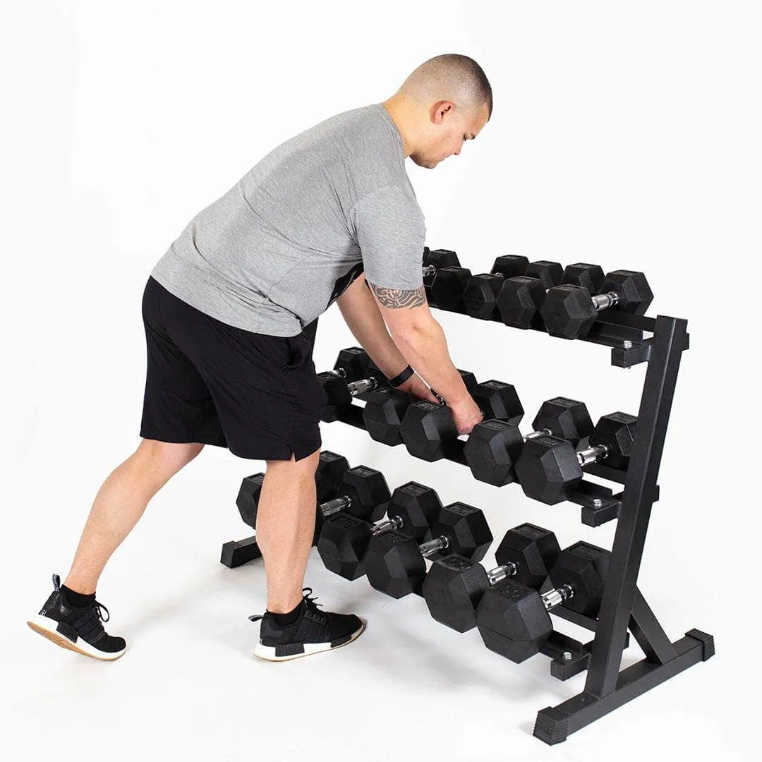 Bells Of Steel 5-50 Lb Hex Rubber Dumbbell Set With Rack