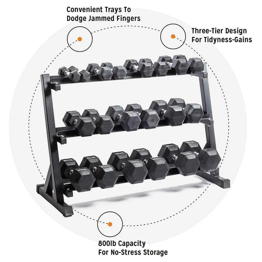 Bells Of Steel 5-50 Lb Hex Rubber Dumbbell Set With Rack