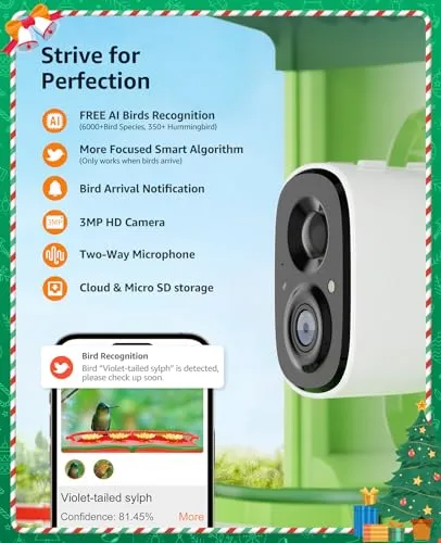 Bilantan BirdHi Ultra-Smart Bird Feeder with Camera Solar Powered, Lifetime Free AI Bird Feeder Camera for Hummingbird, Bird Lover Gifts for Christmas