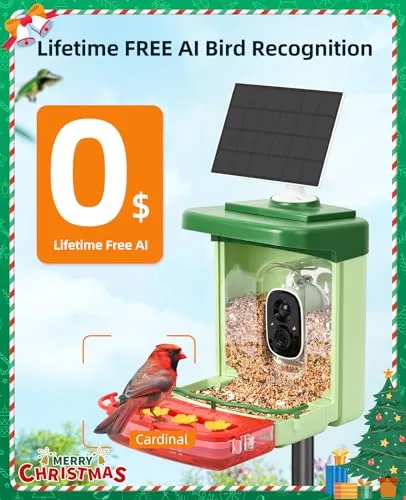 Bilantan BirdHi Ultra-Smart Bird Feeder with Camera Solar Powered, Lifetime Free AI Bird Feeder Camera for Hummingbird, Bird Lover Gifts for Christmas