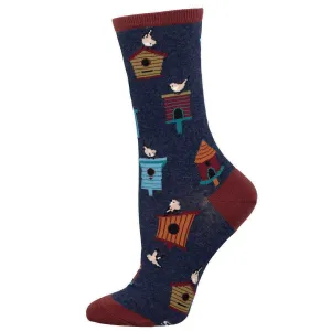 Bird Houses (Navy Blue) Crew Socks S/M