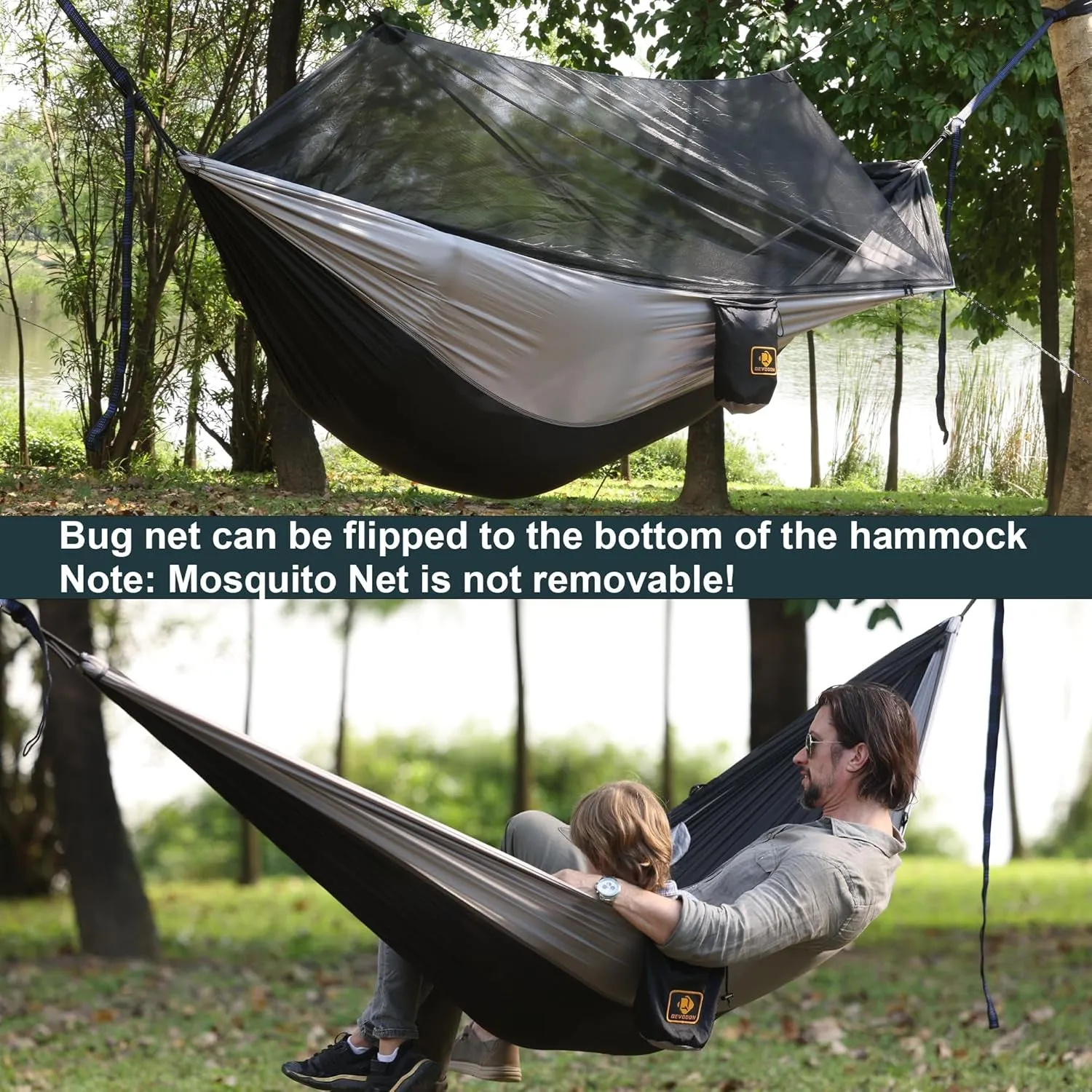 Camping Hammock with Net,Travel Portable Lightweight Hammocks with Tree Straps and Solid D-Shape Carabiners,Parachute Nylon Hammock for Outsides Backpacking Beach Backyard Patio Hiking