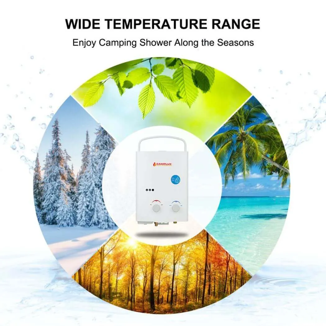 Camplux 5L 1.32 GPM Outdoor Portable Propane Tankless Water Heater - White