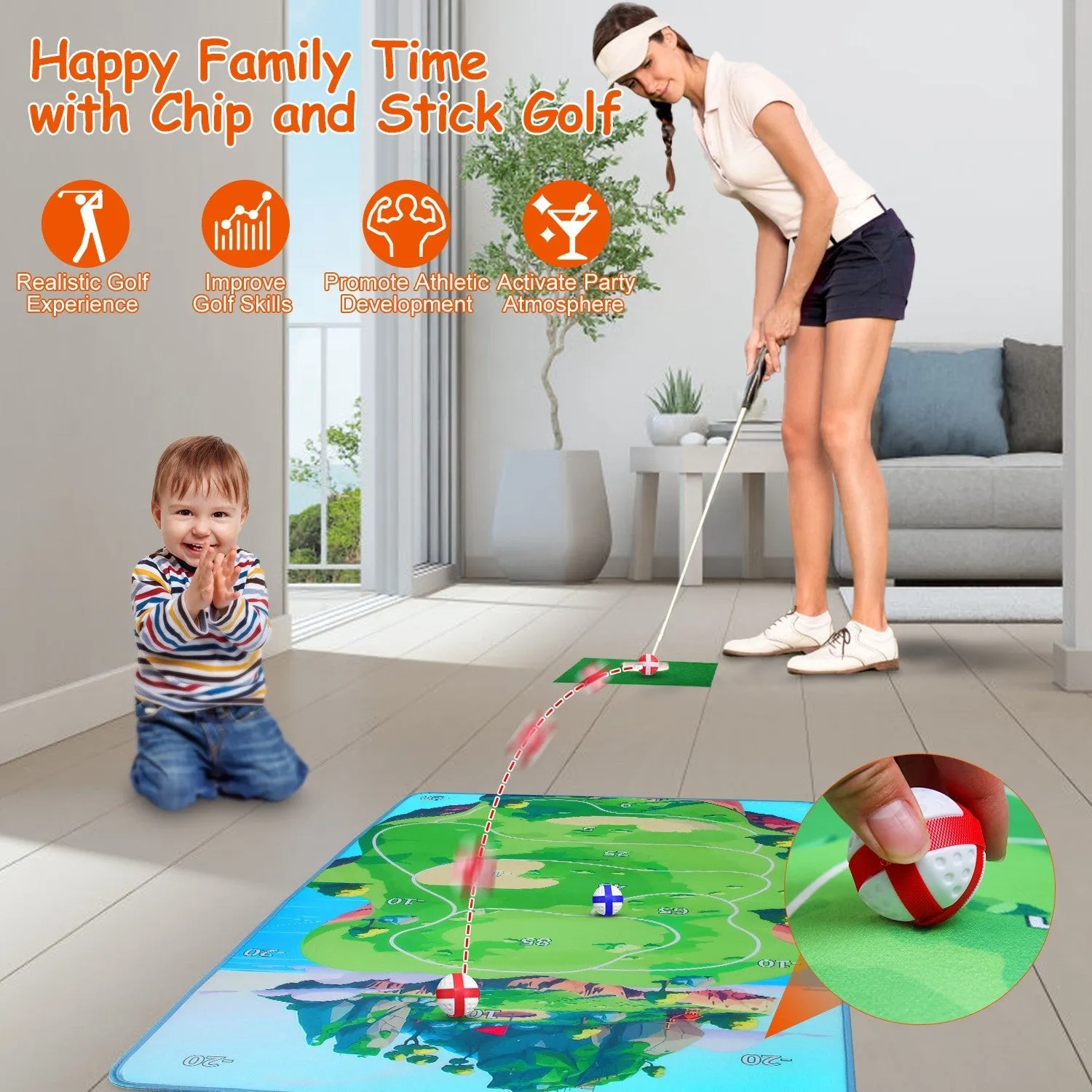 Casual Golf Game Set Indoor Outdoor Golf Pratice Mat Chipping Green Golf Yard Games for Kids Adults with 20 Sticky Golf Balls Storage Bag