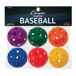 Champion Sports PLASTIC BASEBALL ASSORTED COLOR SET 6-PACK