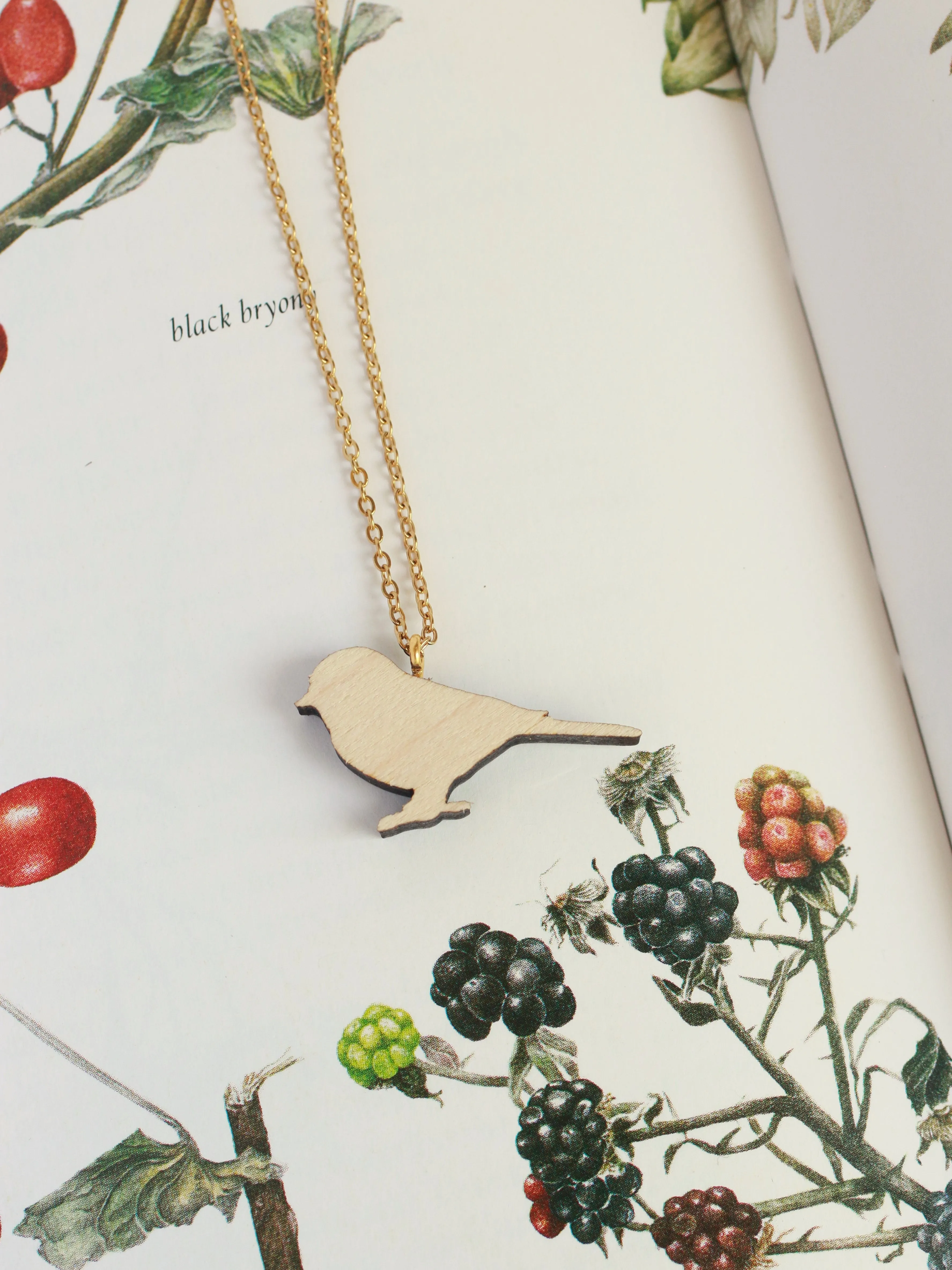 Chickadee necklace - wooden bird pendant