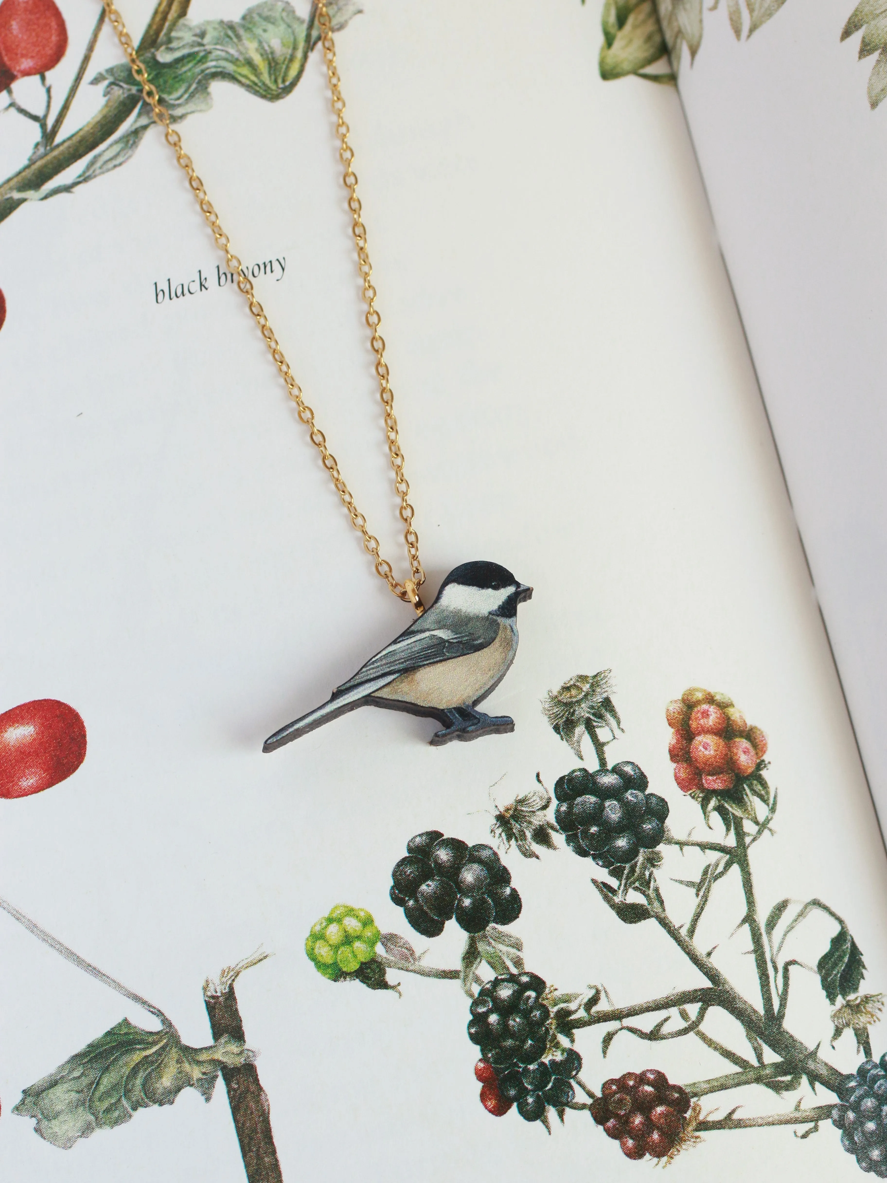 Chickadee necklace - wooden bird pendant