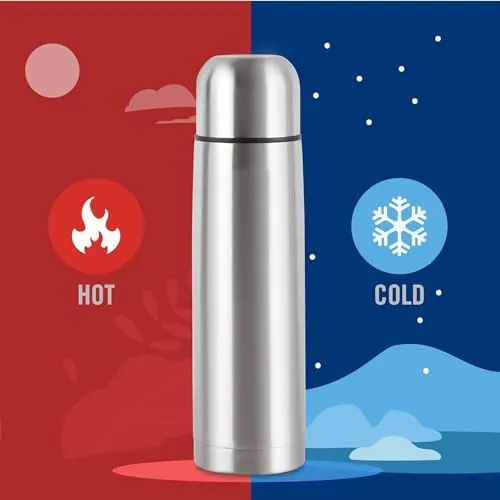 Crystal Zone Double Wall Vacuum Insulated 2 Pieces Stainless Steel Flip Lid 1000 ml and 500ml, 12 Hours Hot and Cold Water, Pack of 2 Bottle with Cover