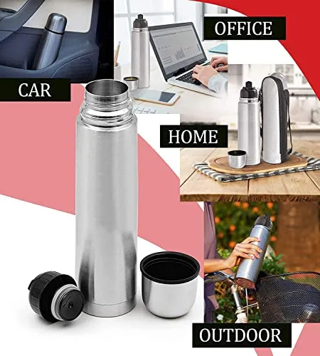 Crystal Zone Double Wall Vacuum Insulated 2 Pieces Stainless Steel Flip Lid 1000 ml and 500ml,12 Hours Hot & Cold Water (Pack of 2) Bottle with Cover