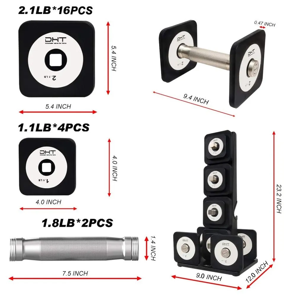 DHT D100/D600 Series Adjustable Dumbbell Barbell Weight Plates Only Black 1.1 lb