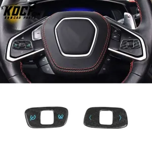 ES Dry Real Carbon Fiber Interior Accessories 2 pieces Steering Wheel Button Frame For Corvette C8 carbon fiber car accessories