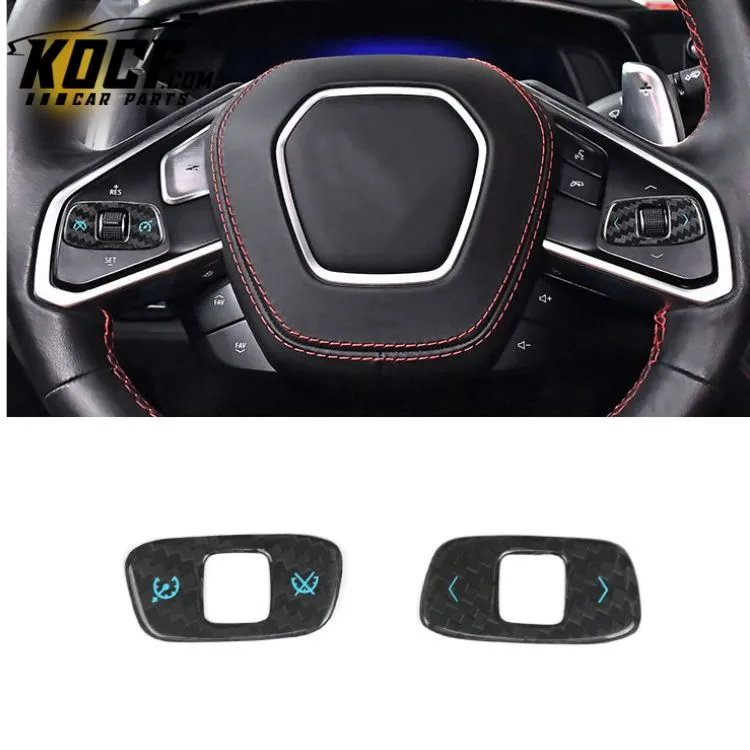 ES Dry Real Carbon Fiber Interior Accessories 2 pieces Steering Wheel Button Frame For Corvette C8 carbon fiber car accessories