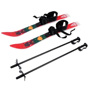 essential MIGAINO Kid Beginner Snow Skis and Poles, Low-Resistant Ski Boards for Age 4 and Under, Lightweight Sturdy Safe Kids Skiing Equipment, with Christmas Themed Pattern, Adjustable Buckle