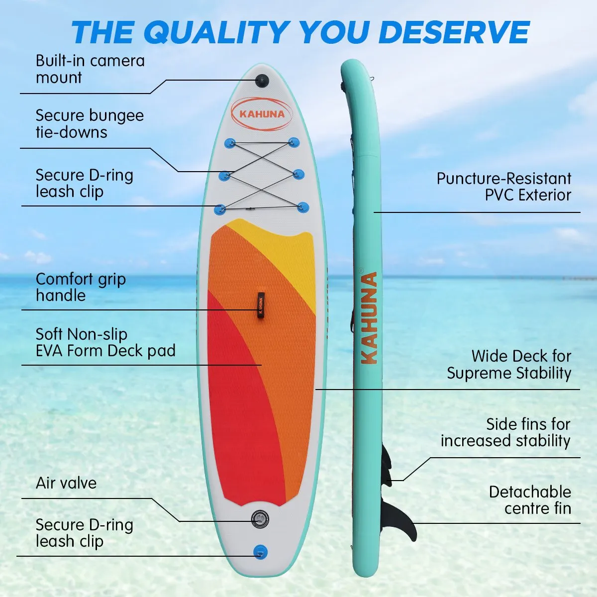 Extra-Wide Inflatable Stand Up Paddle Board 11FT iSUP Set Kahuna Hana