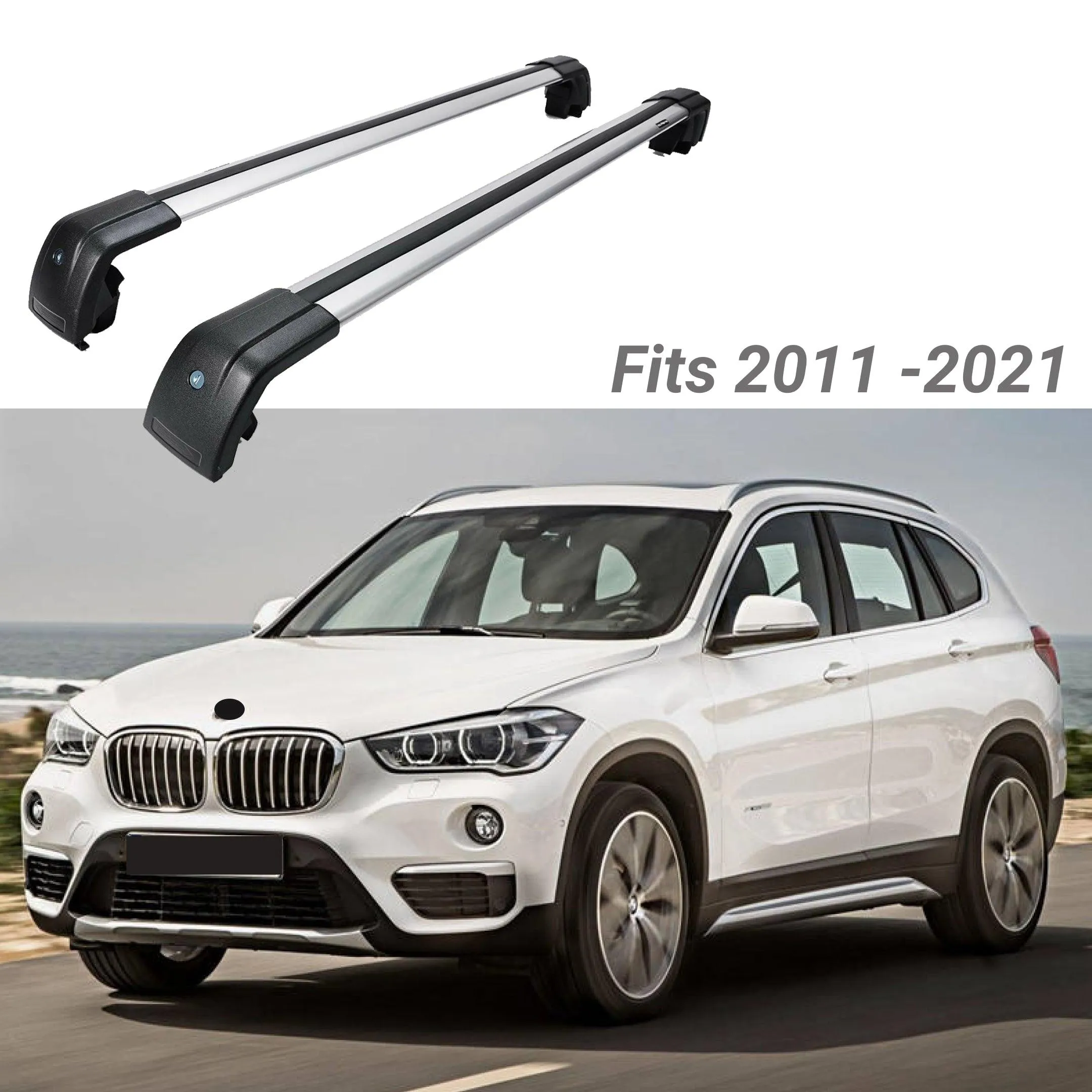 Fit 2010-2021 BMW X1 Black and sliver Baggage Luggage Cross Bar Crossbar