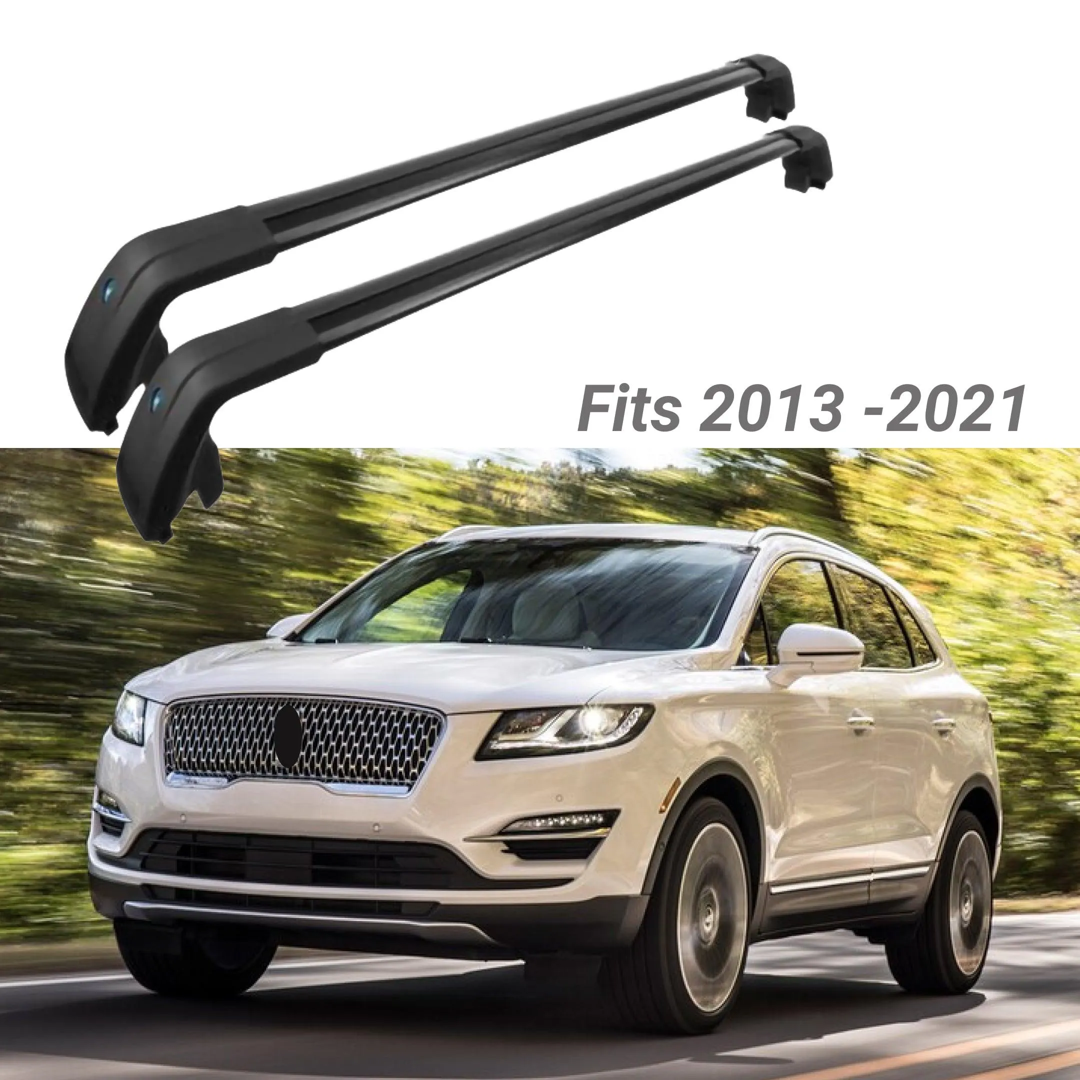 Fit 2013-2021 Lincoln MKC Black Roof Rack Baggage Luggage Cross Bar Crossbar