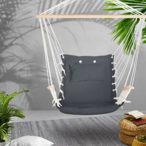 Grey Hammock Chair w/ Armrest, Pillow & 120kg Capacity Gardeon