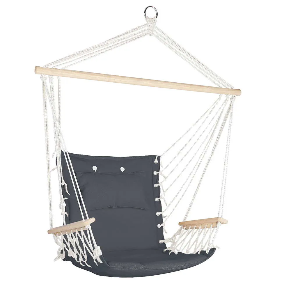 Grey Hammock Chair w/ Armrest, Pillow & 120kg Capacity Gardeon