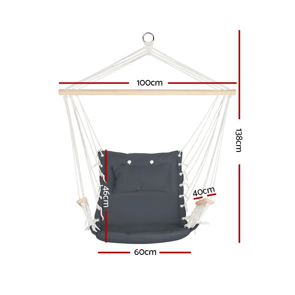 Grey Hammock Chair w/ Armrest, Pillow & 120kg Capacity Gardeon