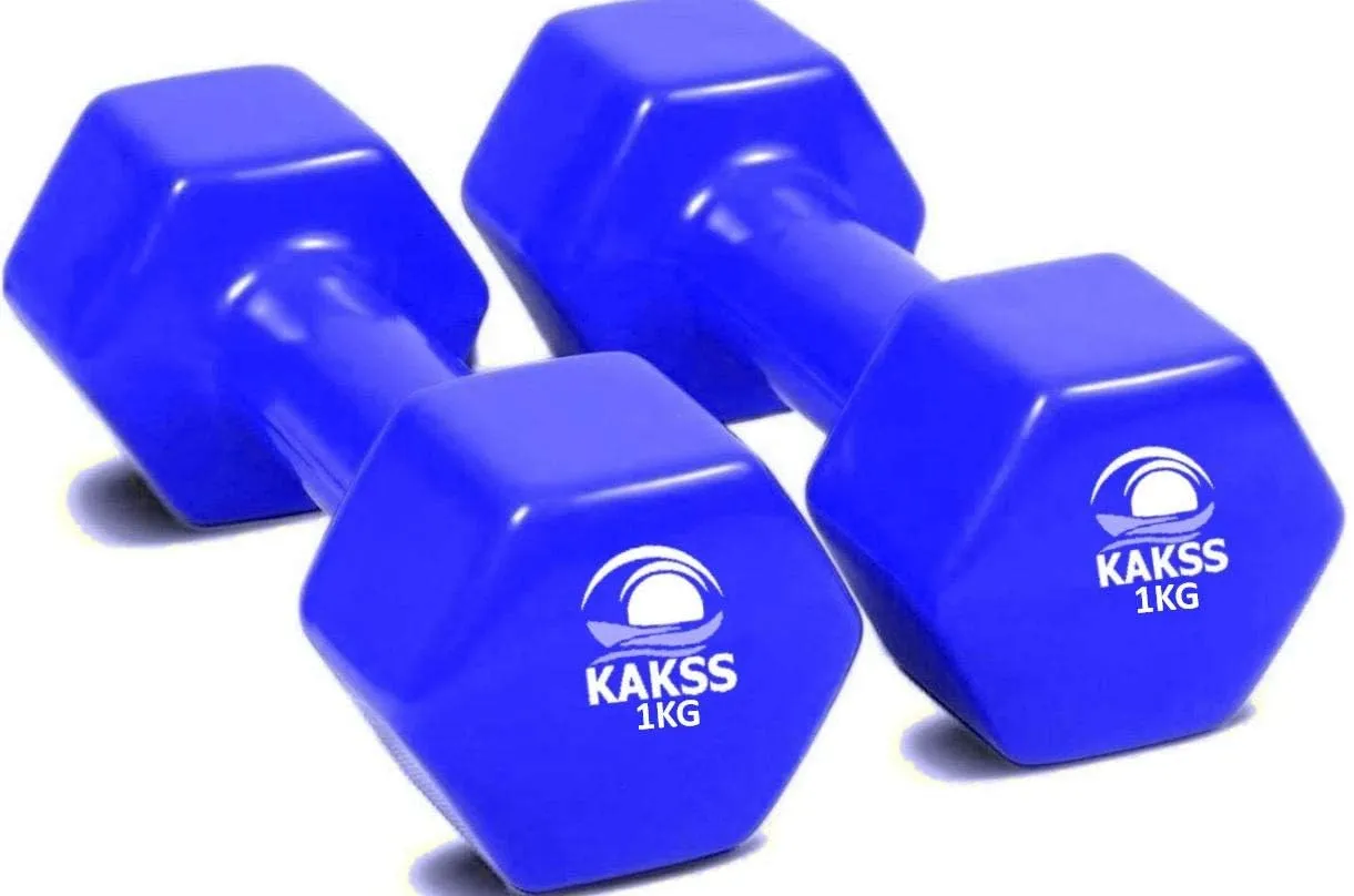 Kakss Cast Iron Vinyl Coated Dumbbells (2 2 =4KG Blue)