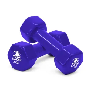 Kakss Cast Iron Vinyl Coated Dumbbells (2 2 =4KG Blue)