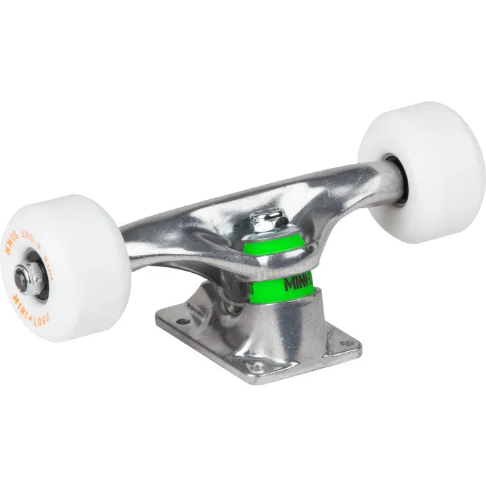 Mini Logo 7.63" Raw Trucks   ML Bearings   A-cut 53mm 101a White Wheels (Set of 2)