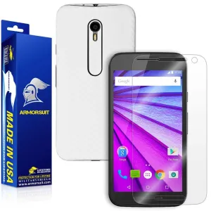 Motorola Moto G (3rd Generation 2015) Screen Protector   White Carbon Fiber Full Body Skin Protector