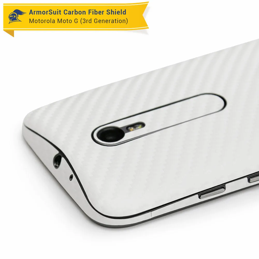 Motorola Moto G (3rd Generation 2015) Screen Protector   White Carbon Fiber Full Body Skin Protector