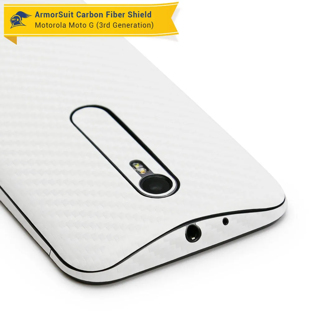 Motorola Moto G (3rd Generation 2015) Screen Protector   White Carbon Fiber Full Body Skin Protector