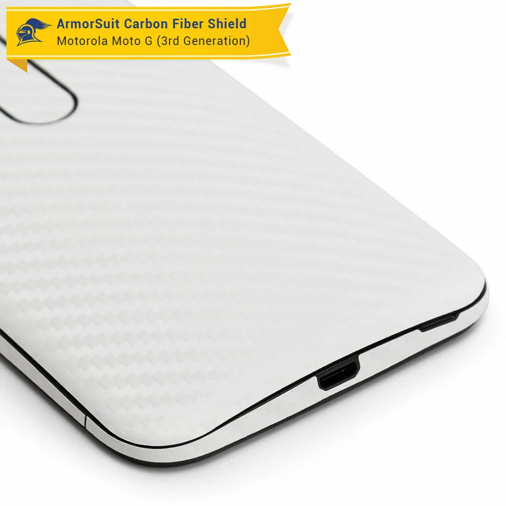 Motorola Moto G (3rd Generation 2015) Screen Protector   White Carbon Fiber Full Body Skin Protector