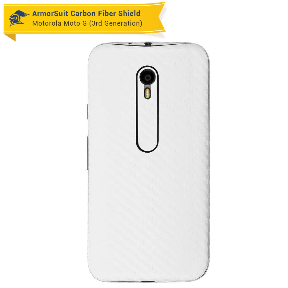 Motorola Moto G (3rd Generation 2015) Screen Protector   White Carbon Fiber Full Body Skin Protector