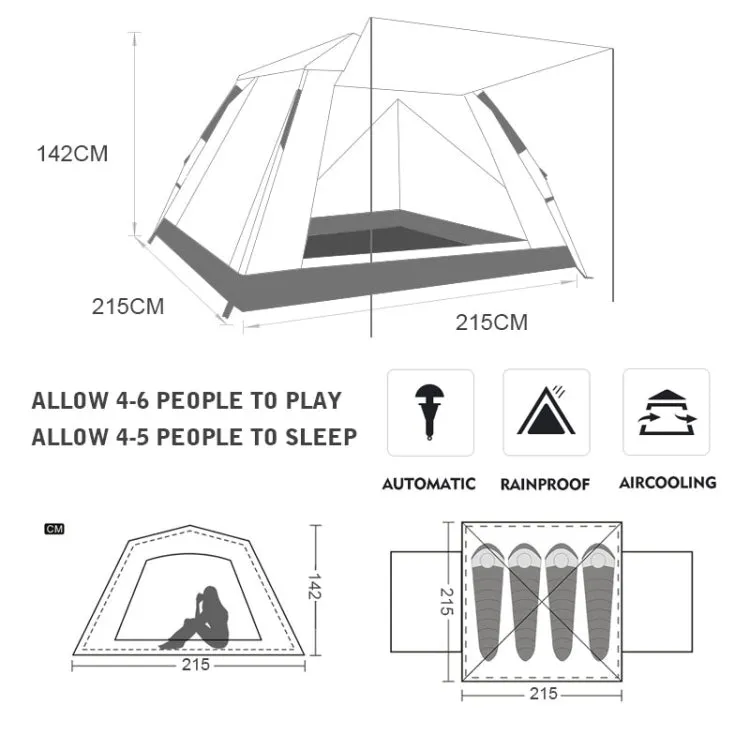 Outdoor 3-4 People Beach Thickening Rainproof Automatic Speed Open Four-sided Camping Tent, Style:Automatic Vinyl(Sky Blue)