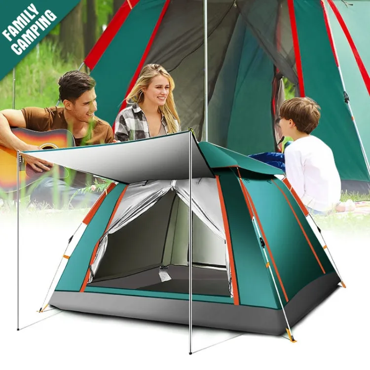 Outdoor 3-4 People Beach Thickening Rainproof Automatic Speed Open Four-sided Camping Tent, Style:Automatic Vinyl(Sky Blue)