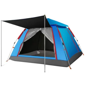 Outdoor 3-4 People Beach Thickening Rainproof Automatic Speed Open Four-sided Camping Tent, Style:Automatic Vinyl(Sky Blue)