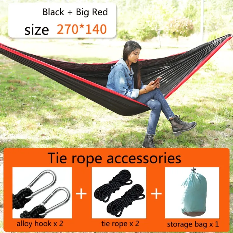 Outdoor Hammock Nylon Parachute Cloth Travel Camping Swing, Style: 2.7m x 1.4m (Black Red)