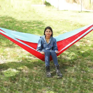 Outdoor Hammock Nylon Parachute Cloth Travel Camping Swing, Style: 2.7m x 1.4m (Red Sky Blue)