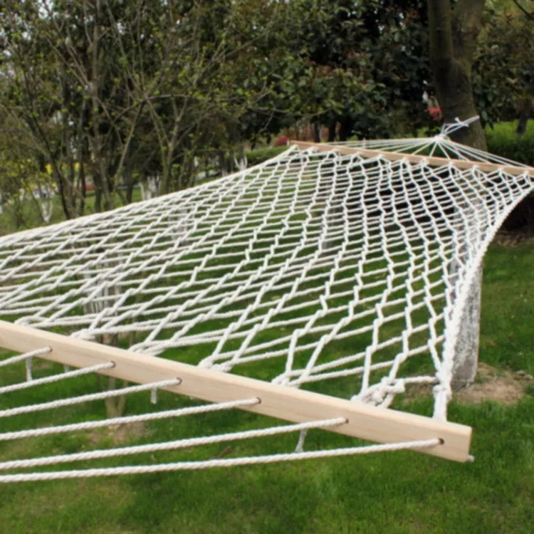 Outdoor Mesh Hammock Cotton Thread Solid Wood Stick Hammock Indoor Swing, Size: 200x80cm