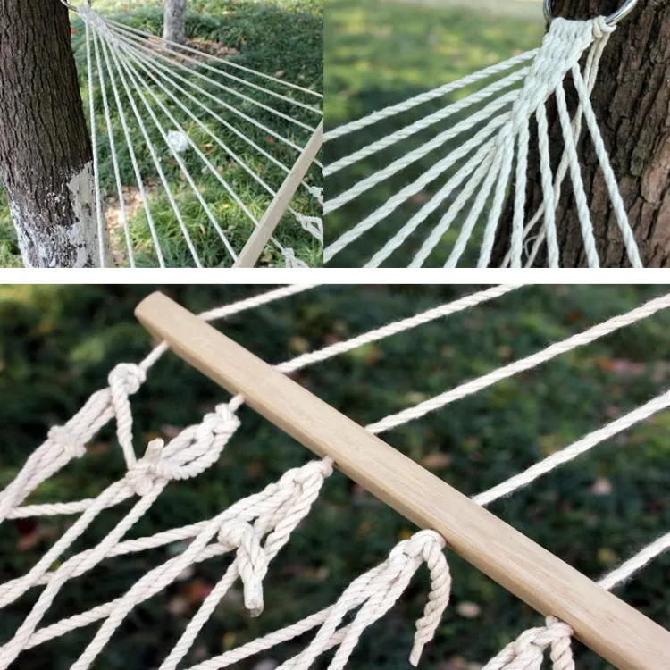 Outdoor Mesh Hammock Cotton Thread Solid Wood Stick Hammock Indoor Swing, Size: 200x80cm