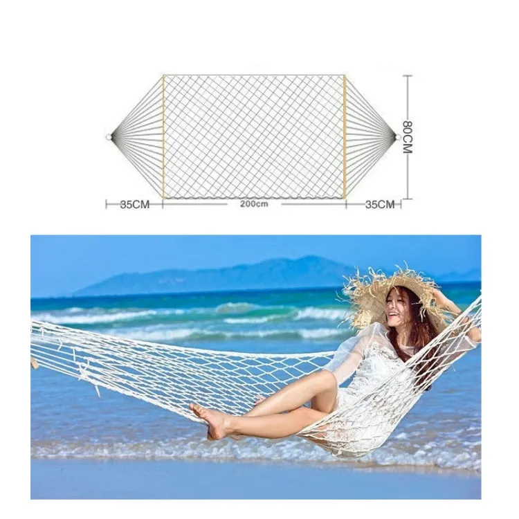 Outdoor Mesh Hammock Cotton Thread Solid Wood Stick Hammock Indoor Swing, Size: 200x80cm