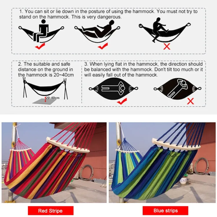 Outdoor Rollover-resistant Single Person Canvas Hammock Portable Beach Swing Bed with Wooden Sticks, Size: 185 x 80cm(Blue)